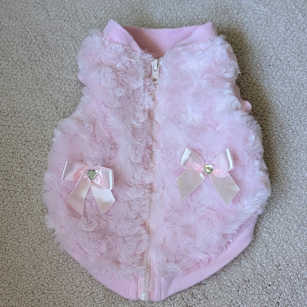 Smoochie Pooch Pink Furry Bow Zip Coat